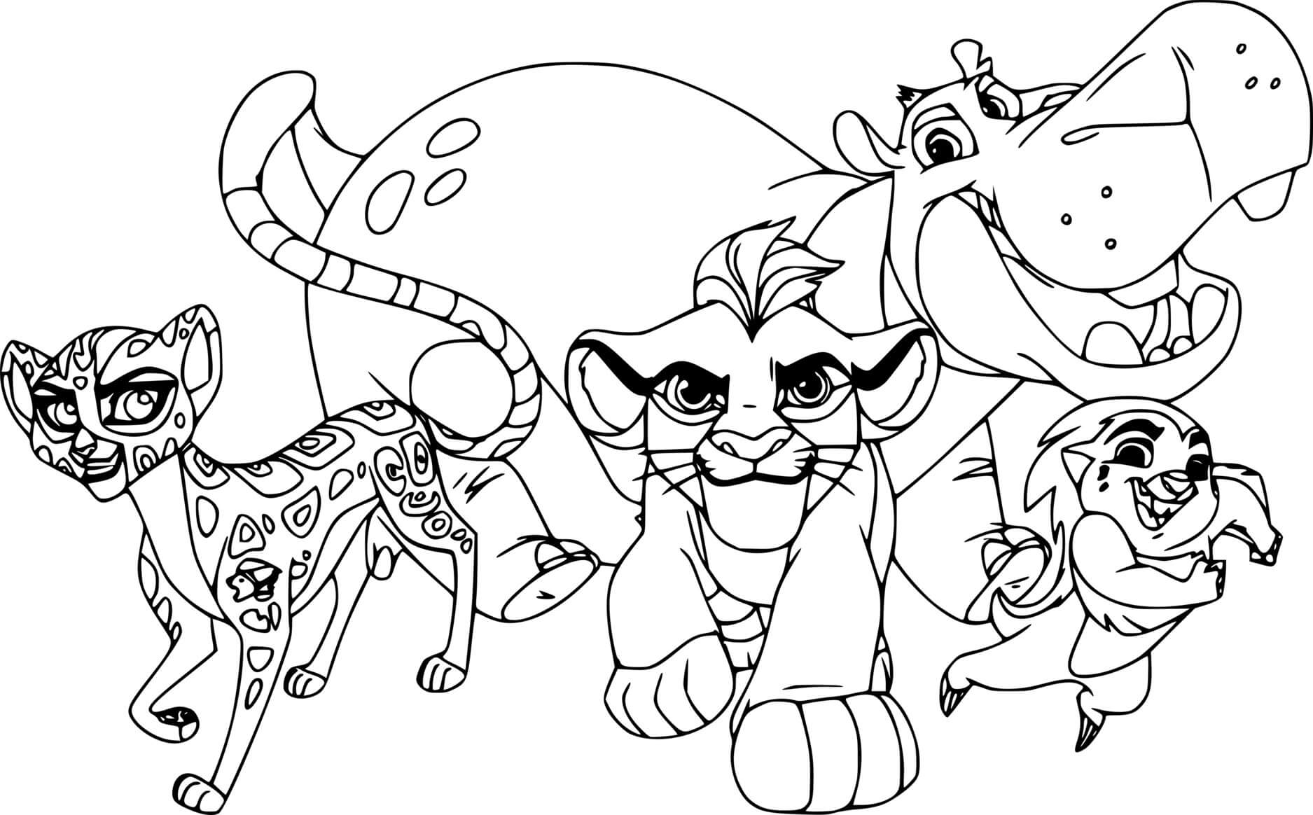 Coloriage Quatre héros de La Garde du Roi Lion - La Garde du Roi lion à imprimer