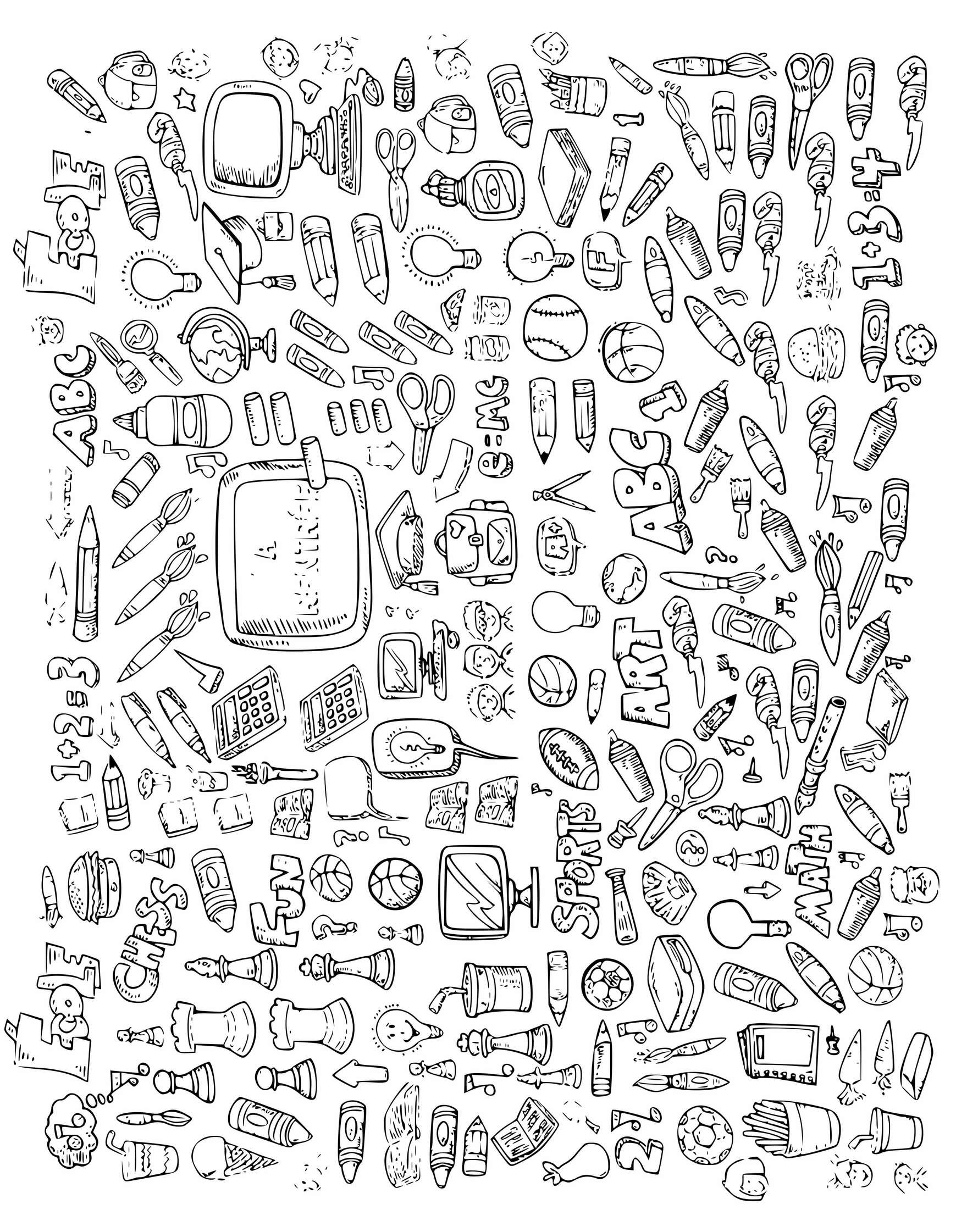 Coloriage Fournitures Scolaires Doodle - Rentrée scolaire à imprimer