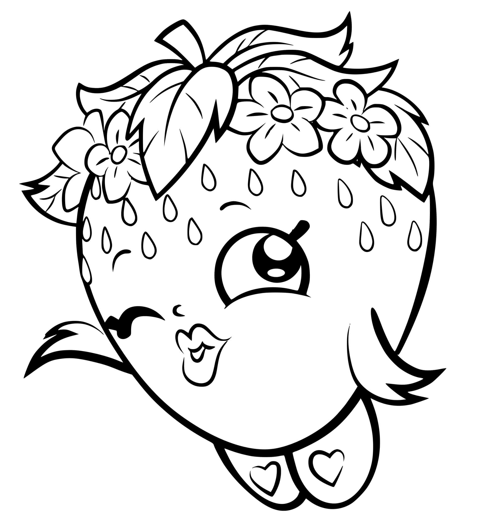 Coloriage Fraise Kawaii Dessin Shopkins - Fraise à imprimer