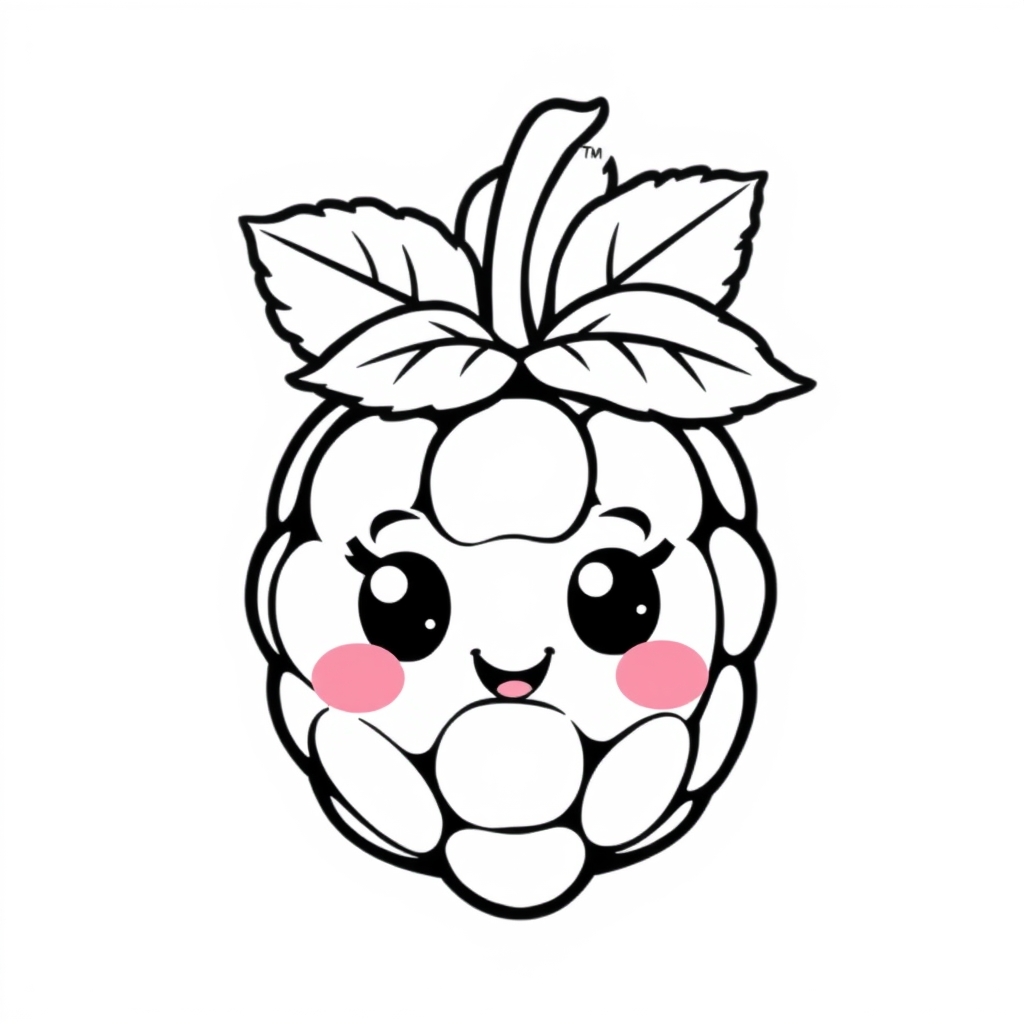 Coloriage Framboise Fruit Kawaii - Kawaii fruits à imprimer