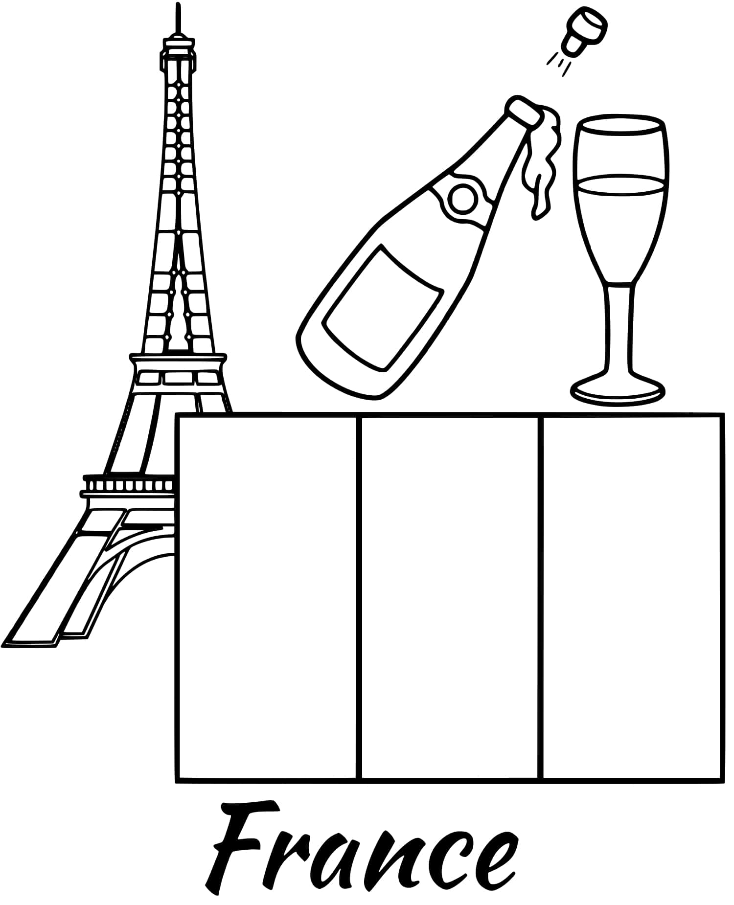 Coloriage France Drapeau Eiffel Tower - Drapeau à imprimer