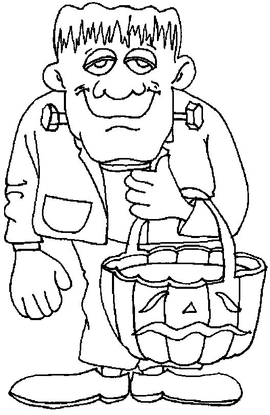 Coloriage Frankenstein Avec Un Panier En Citrouille Pour Reclamer Des Bonbons - Halloween à imprimer