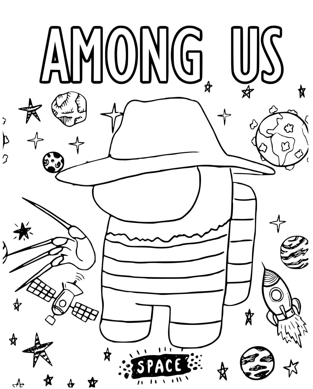 Coloriage Freddy Krueger Among Us - Among us à imprimer