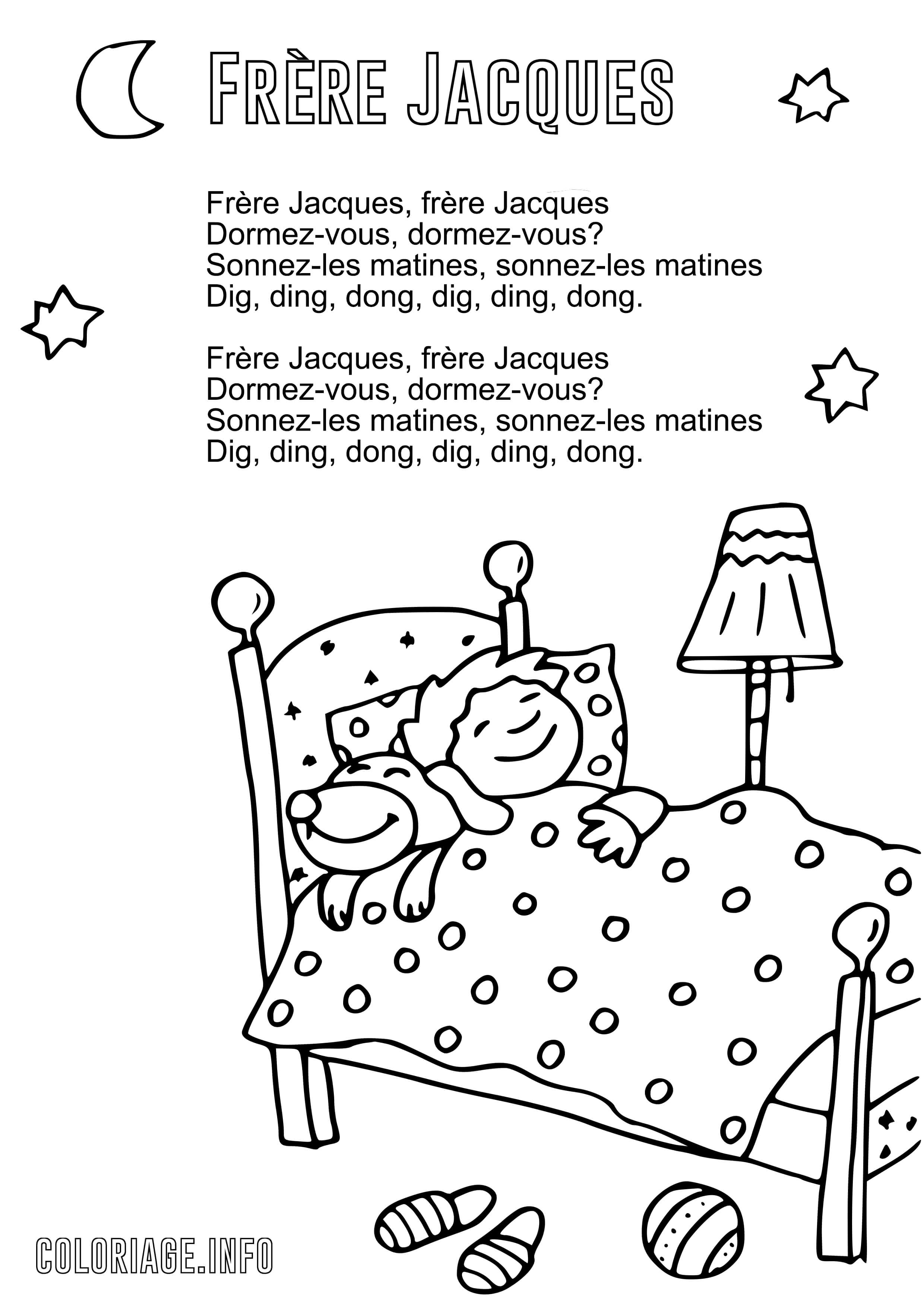 Coloriage Frere Jacques Frere Jacques Dormez Vous Comptine Berceuse Avec Paroles - Comptine à imprimer