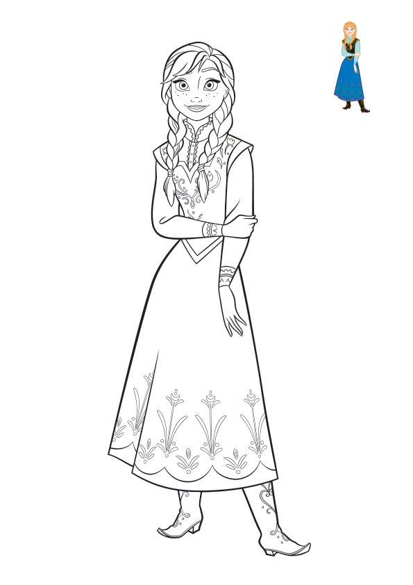 Coloriage Anna en robe d'hiver enchantée - La Reine des neiges à imprimer