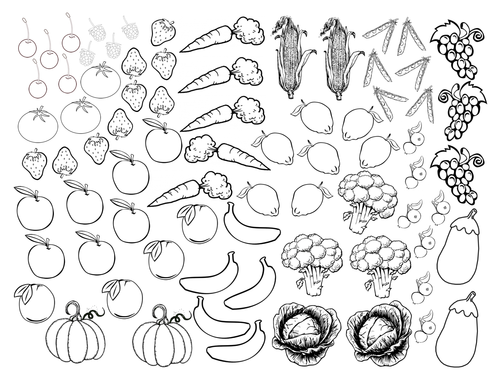 Coloriage Raisin en grappe détaillée - Fruits à imprimer
