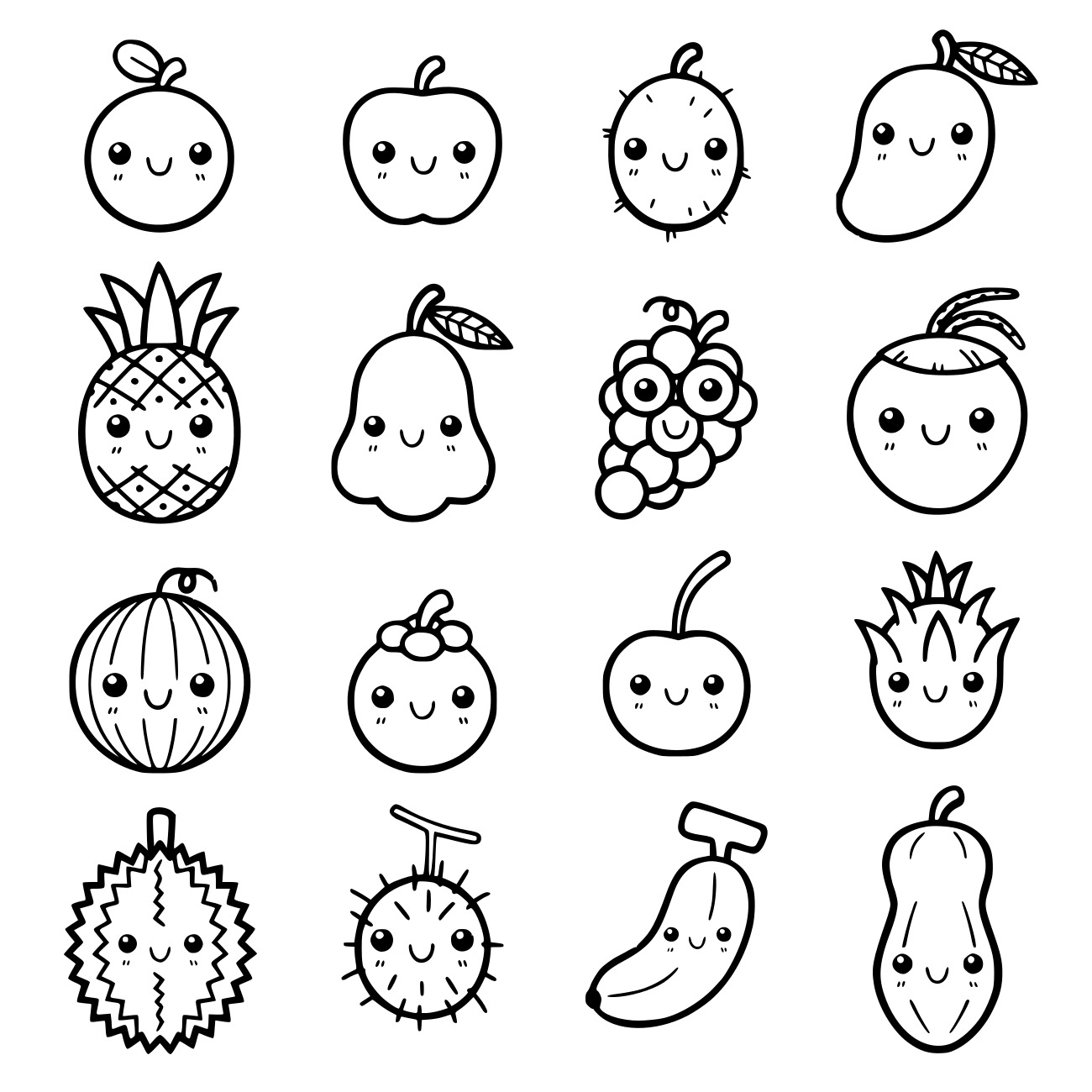 Coloriage Fruits mignons et adorables - Fruits à imprimer