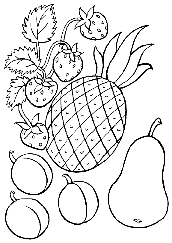 Coloriage Fruits Des Fraises Un Ananas Et Une Poire - Fruits à imprimer