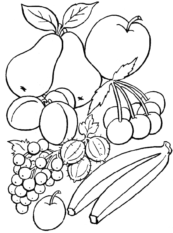 Coloriage Fruits Dessin De Poires Raisins Pommes Bananes Cerises - Fruits à imprimer