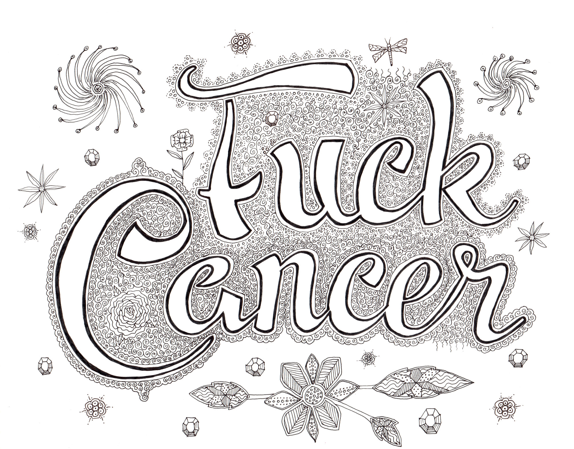 Coloriage Fuck Cancer Mandala - Cancer du sein à imprimer