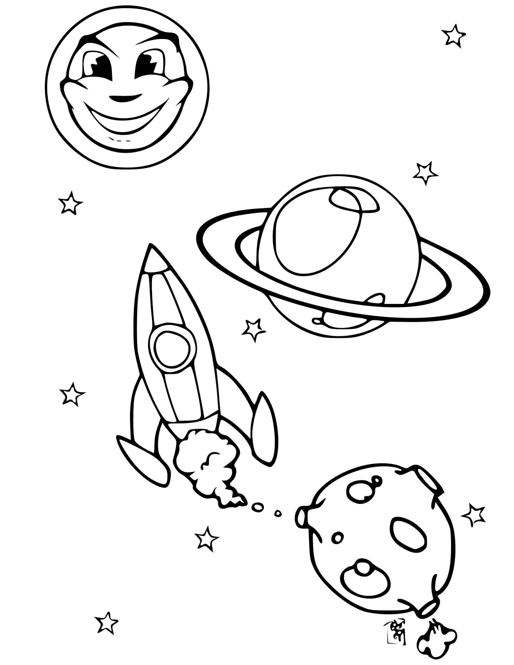 Coloriage Fusée Espace Planètes Soleil - Fusée à imprimer