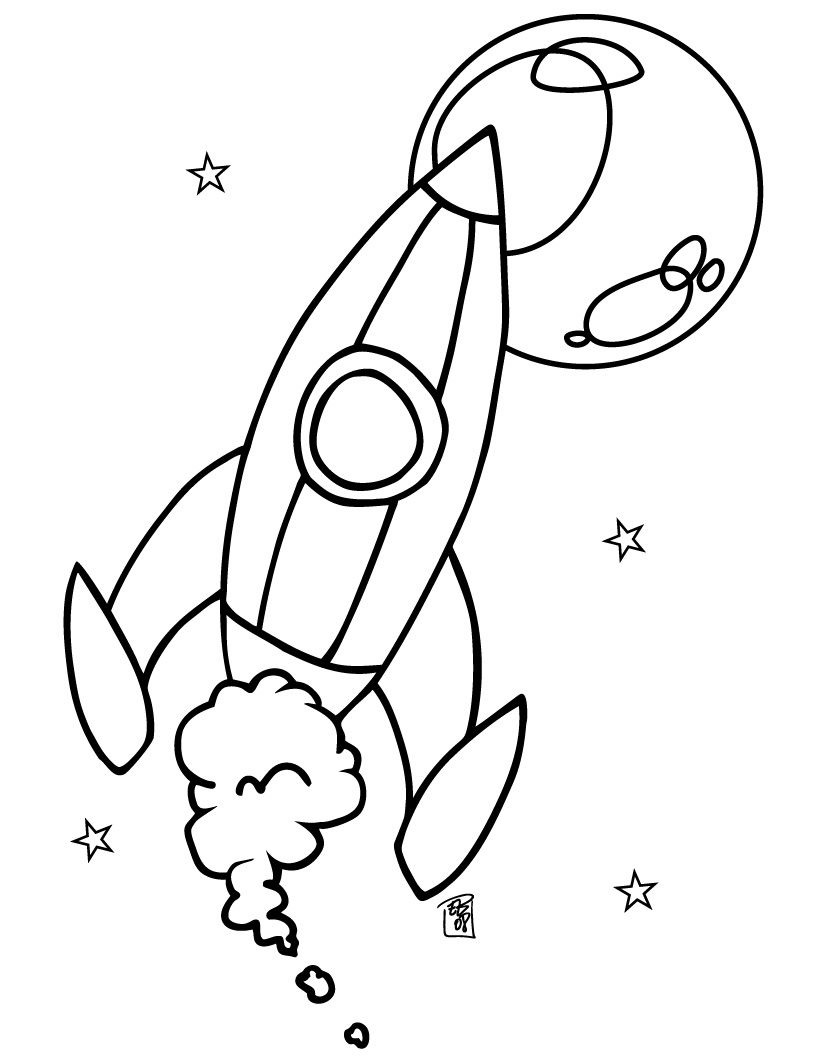 Coloriage Fusée Spatiale Dans L'espace - Fusée à imprimer