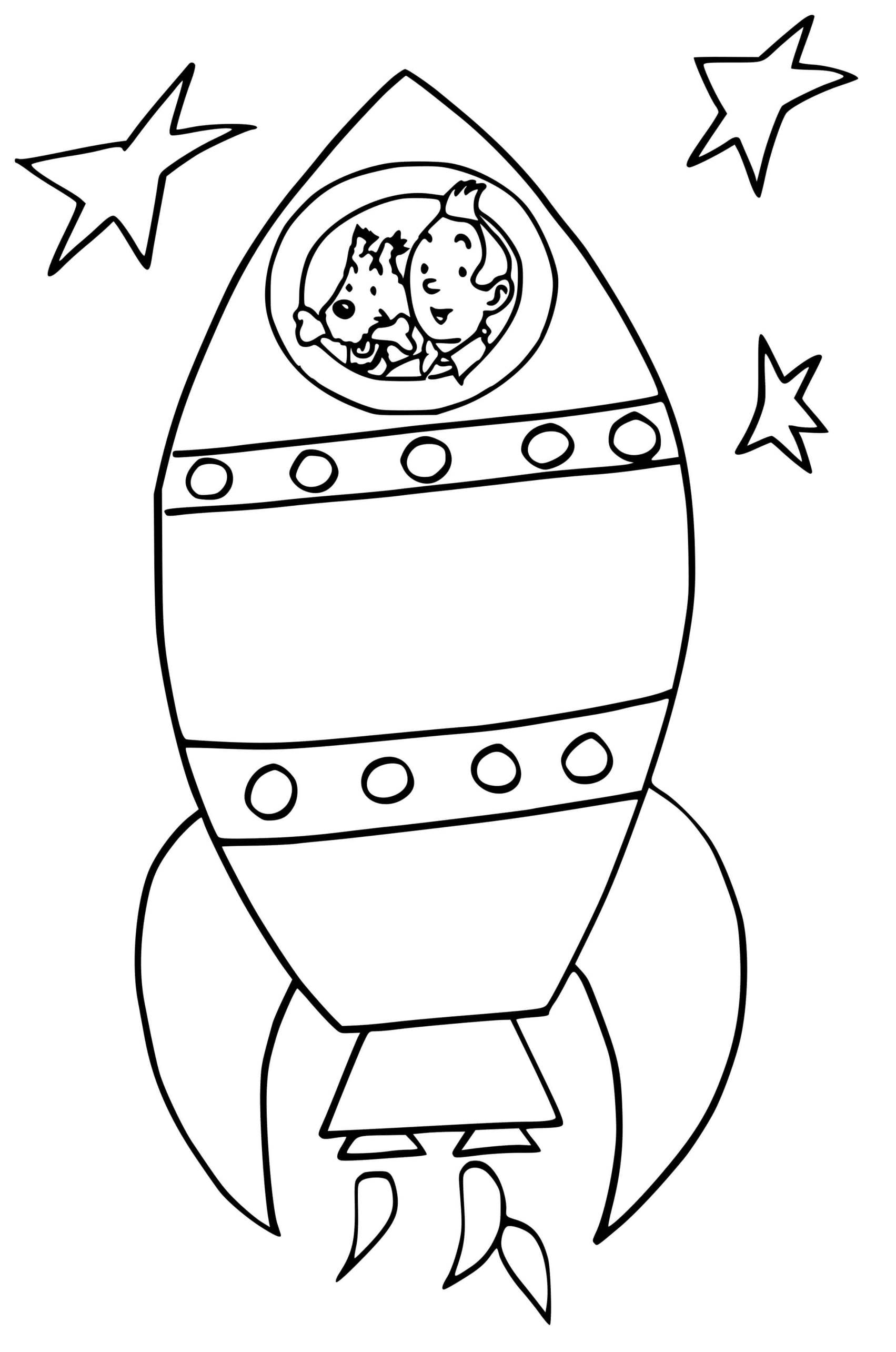 Coloriage Fusée Tintin Milou - Fusée à imprimer