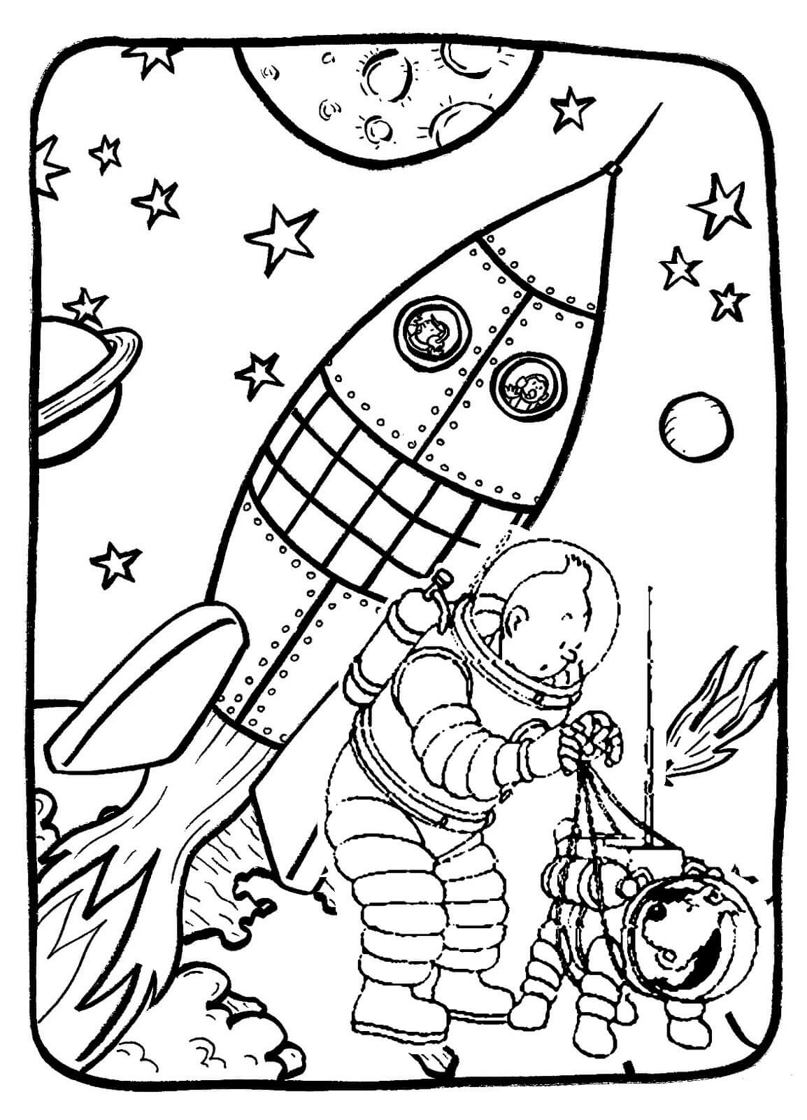 Coloriage Fusée Tintin - Fusée à imprimer