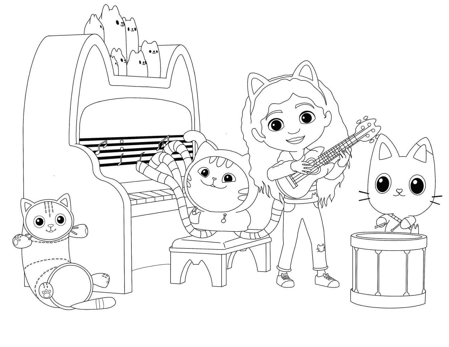 Coloriage Gabby Chat Groupe De Musique - Gabby chat à imprimer