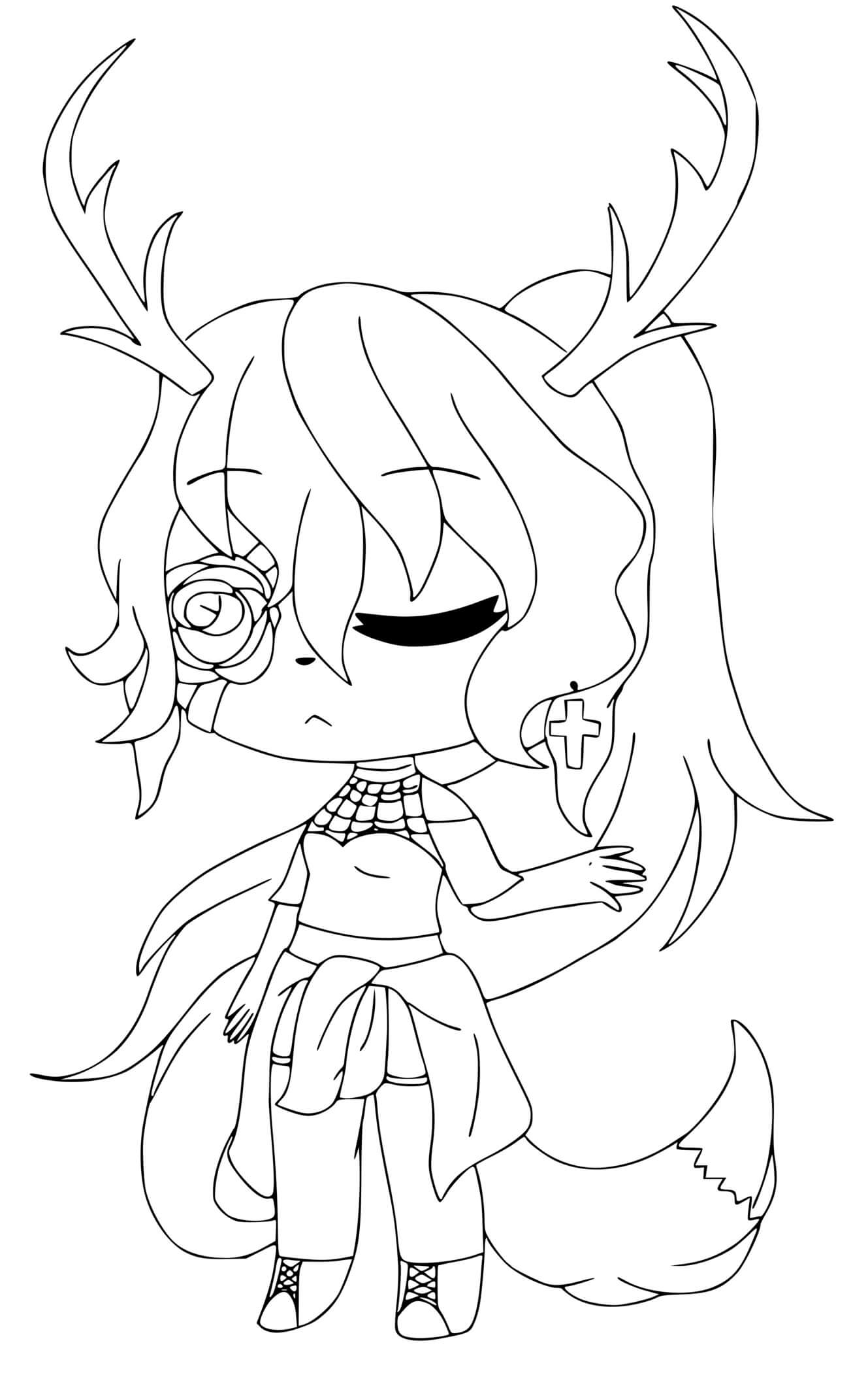 Coloriage Gacha Life Avec Une Rose Sur Le Visage - Gacha life à imprimer