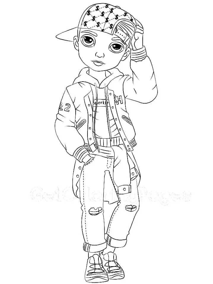 Coloriage Garçon Avec Casquette Et Veste Jean - Rainbow high à imprimer