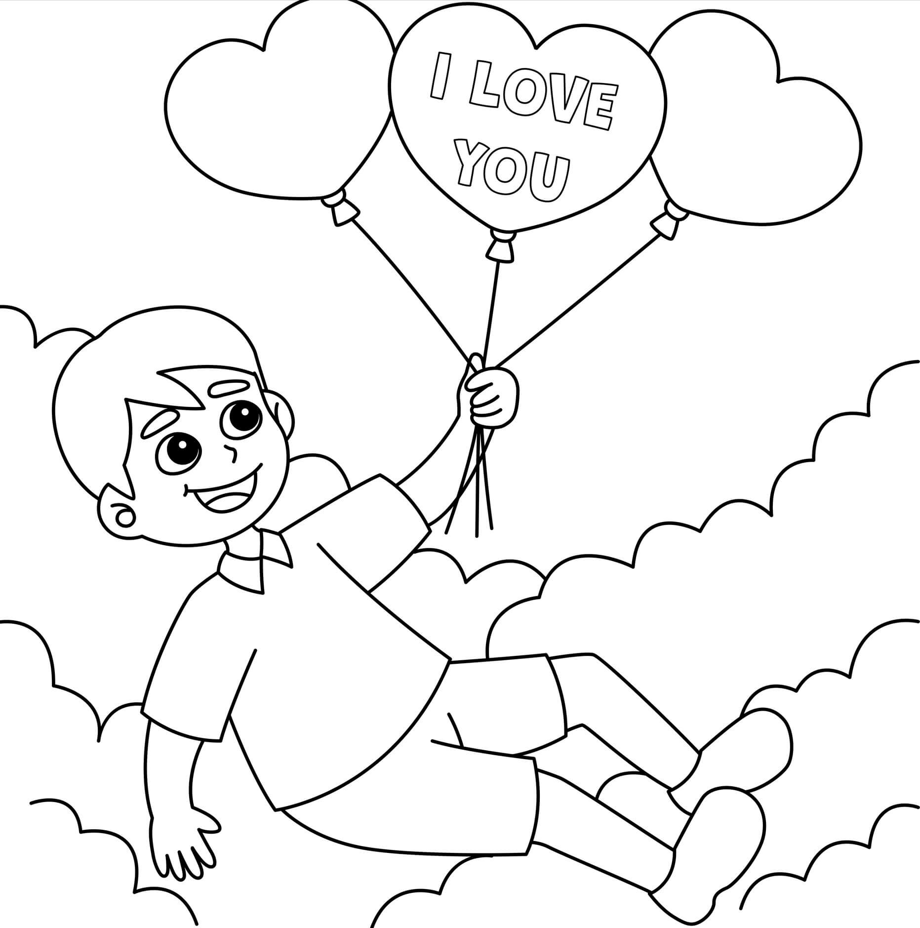 Coloriage Garçon Avec Des Ballons Saint Valentin De Février - Février à imprimer