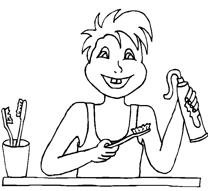 Coloriage Garçon Avec Une Brosse A Dent Et Dentifrice - Garçon à imprimer
