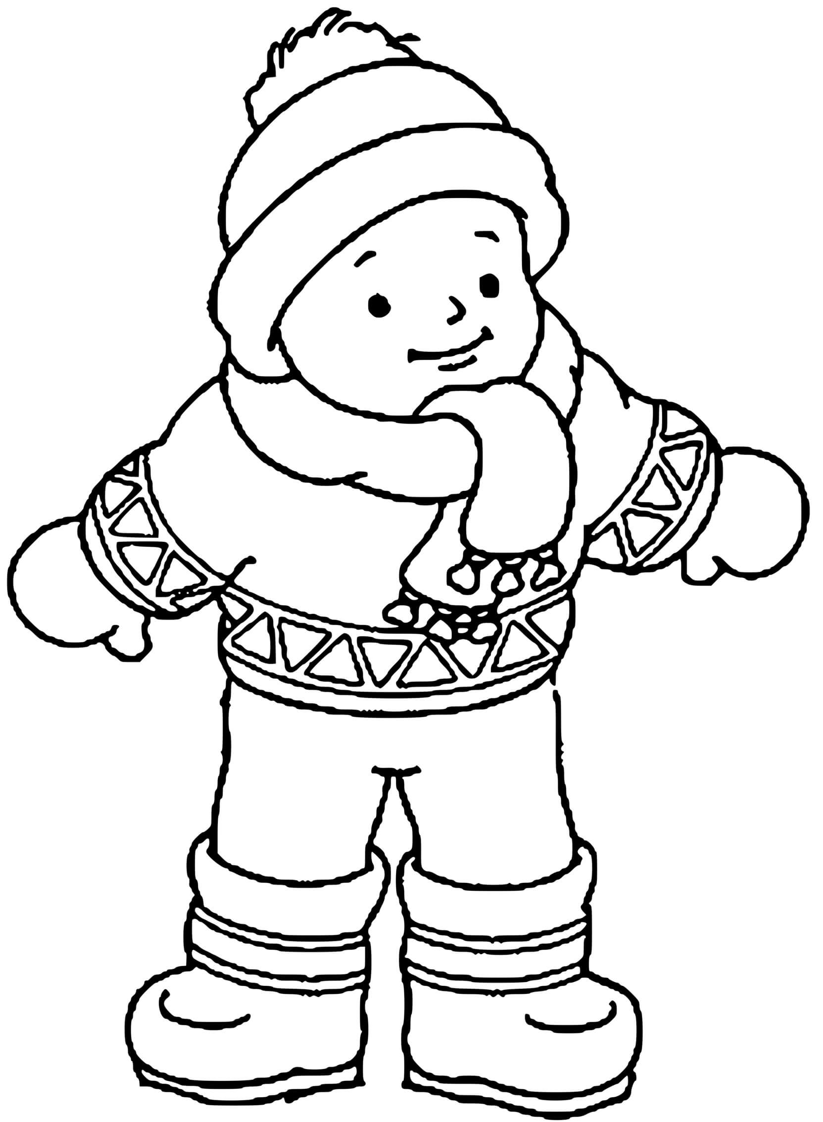 Coloriage Garçon En Habits D'Hiver - Hiver à imprimer