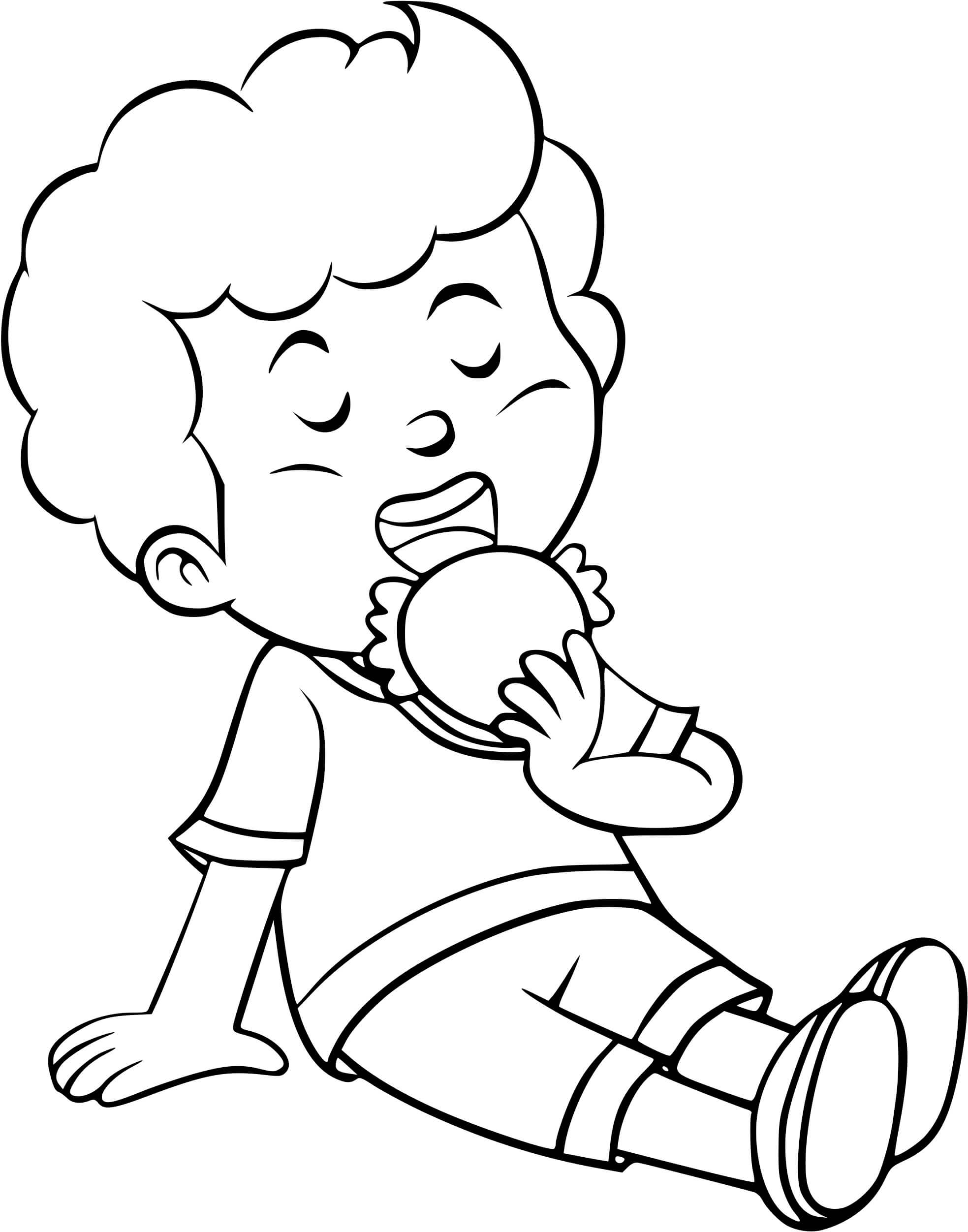Coloriage Garçon Mange Son Dejeuner Pour Reprendre Des Forces - Enfants à imprimer
