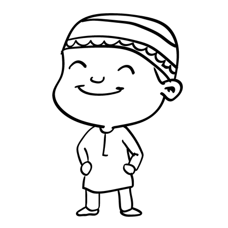 Coloriage Garçon Musulman Heureux - Ramadan à imprimer