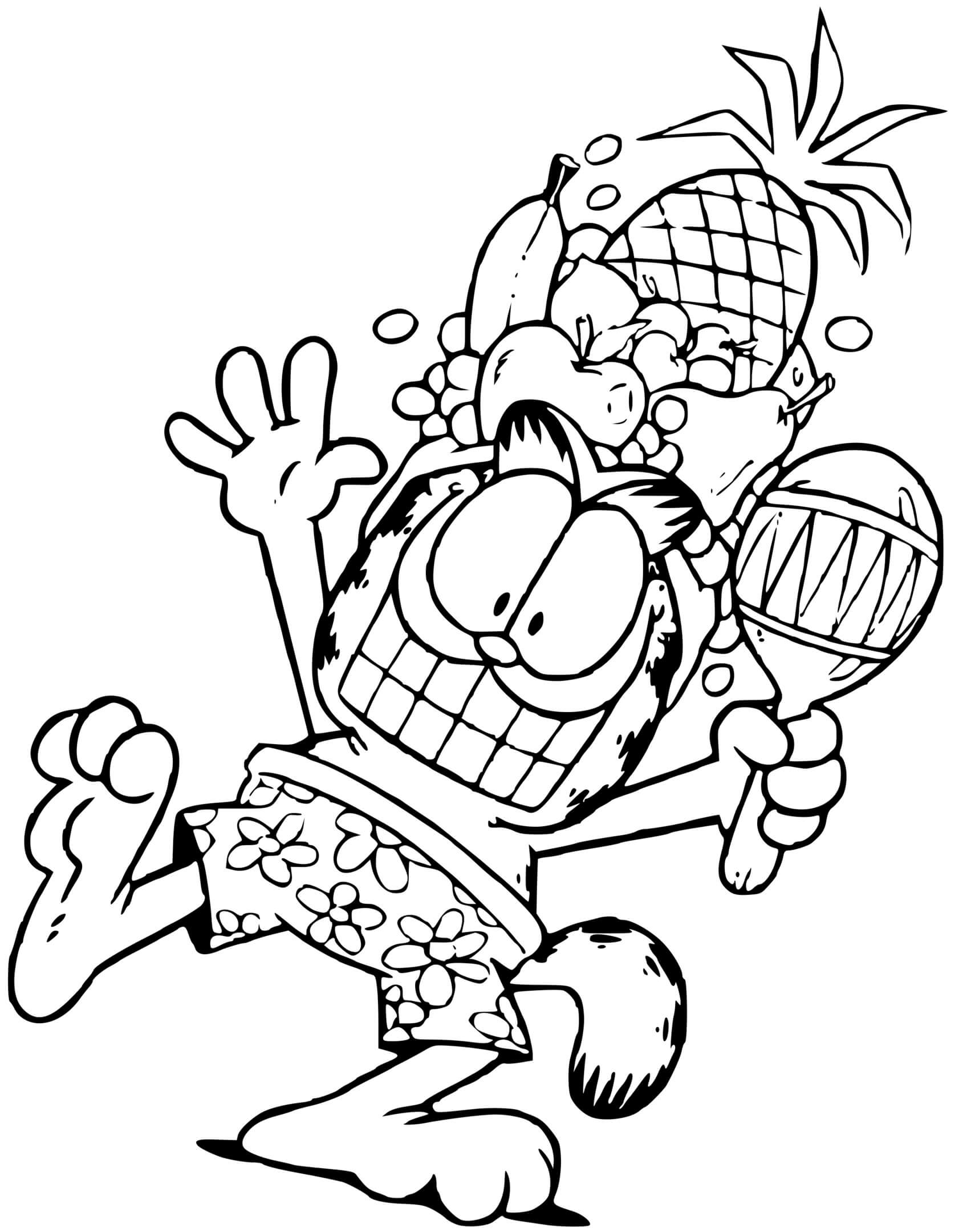 Coloriage Garfield En Mode Vacances Et Célébration - Garfield à imprimer