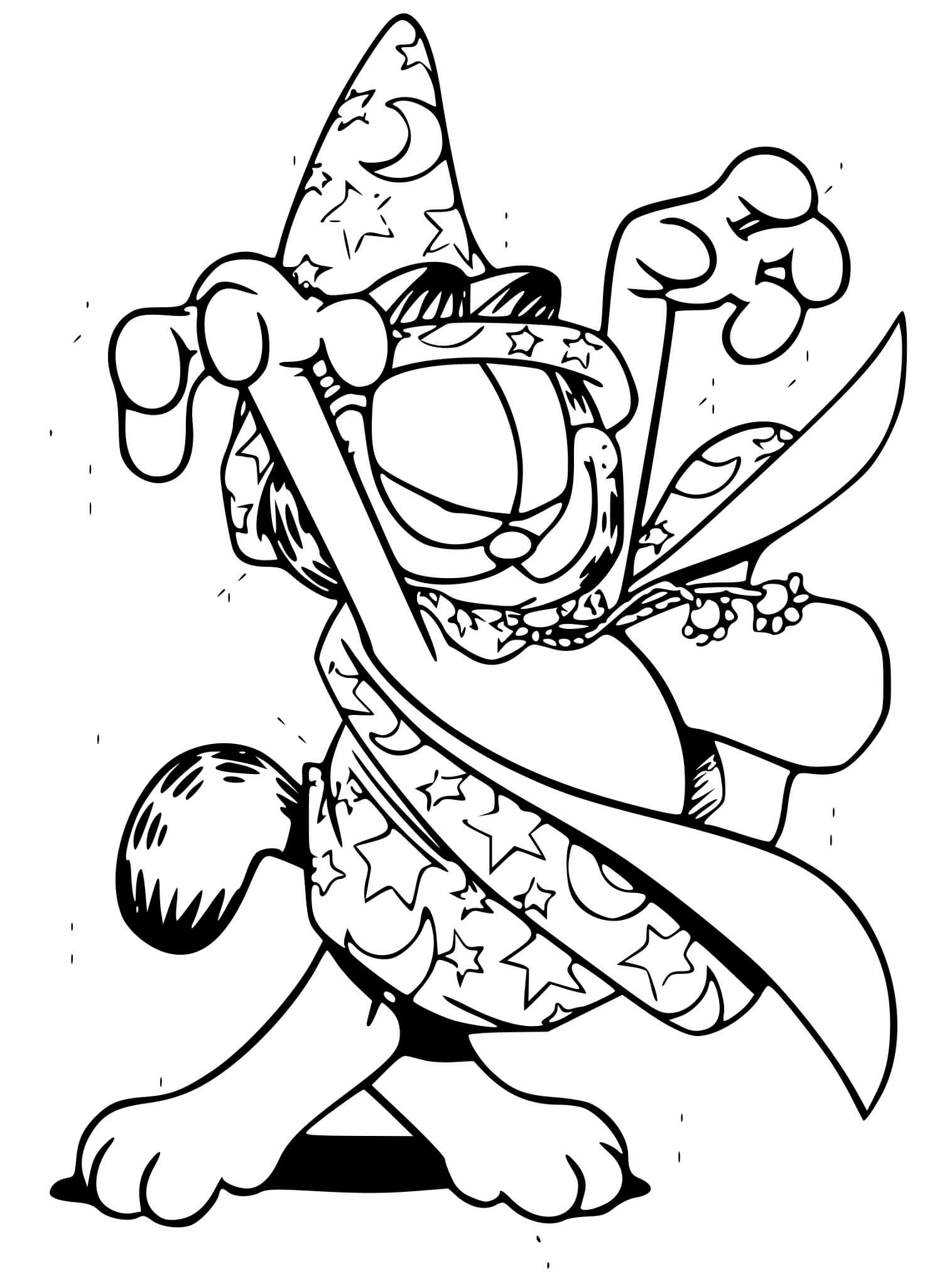Coloriage Garfield Est Un Magicien Pour Halloween - Garfield à imprimer