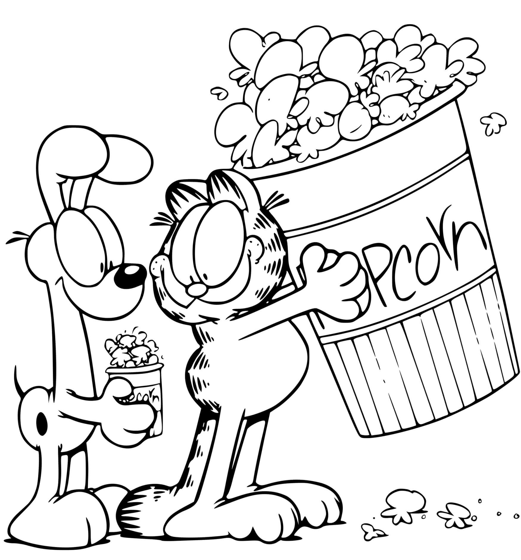 Coloriage Garfield Et Odie Mangent Du Popcorn Au Cinema - Garfield à imprimer