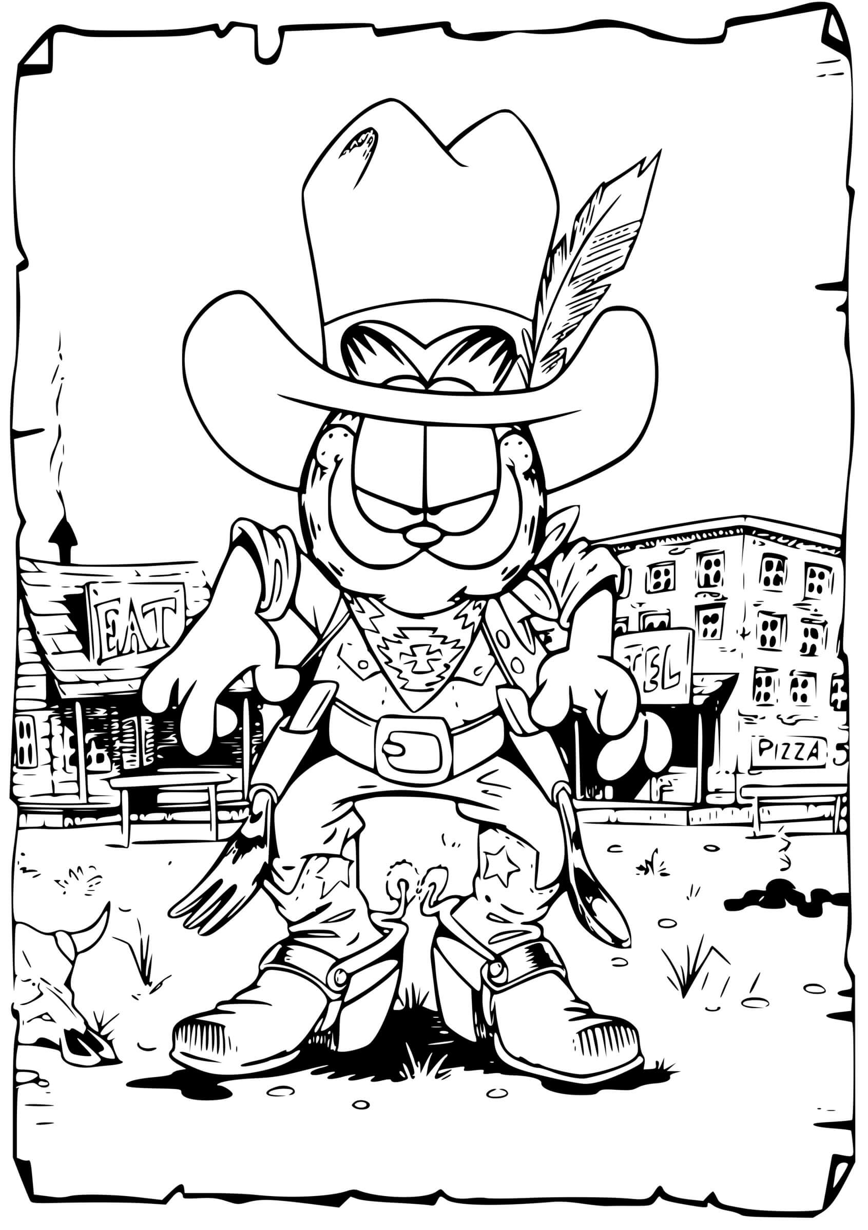 Coloriage Garfield Le Cowboy Prêt Pour Un Combat De As De La Gachette Western - Garfield à imprimer