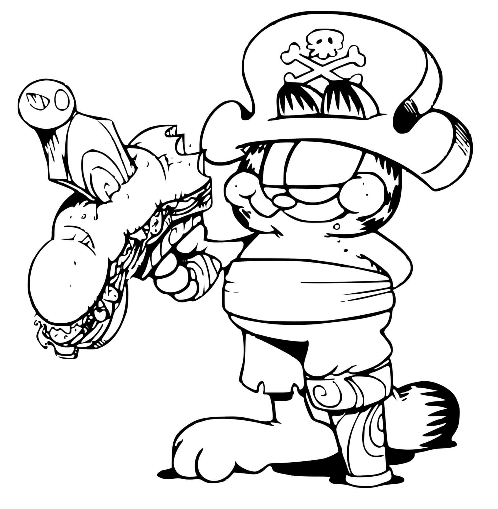 Coloriage Garfield Le Pirate Avec Un Hamburger - Garfield à imprimer