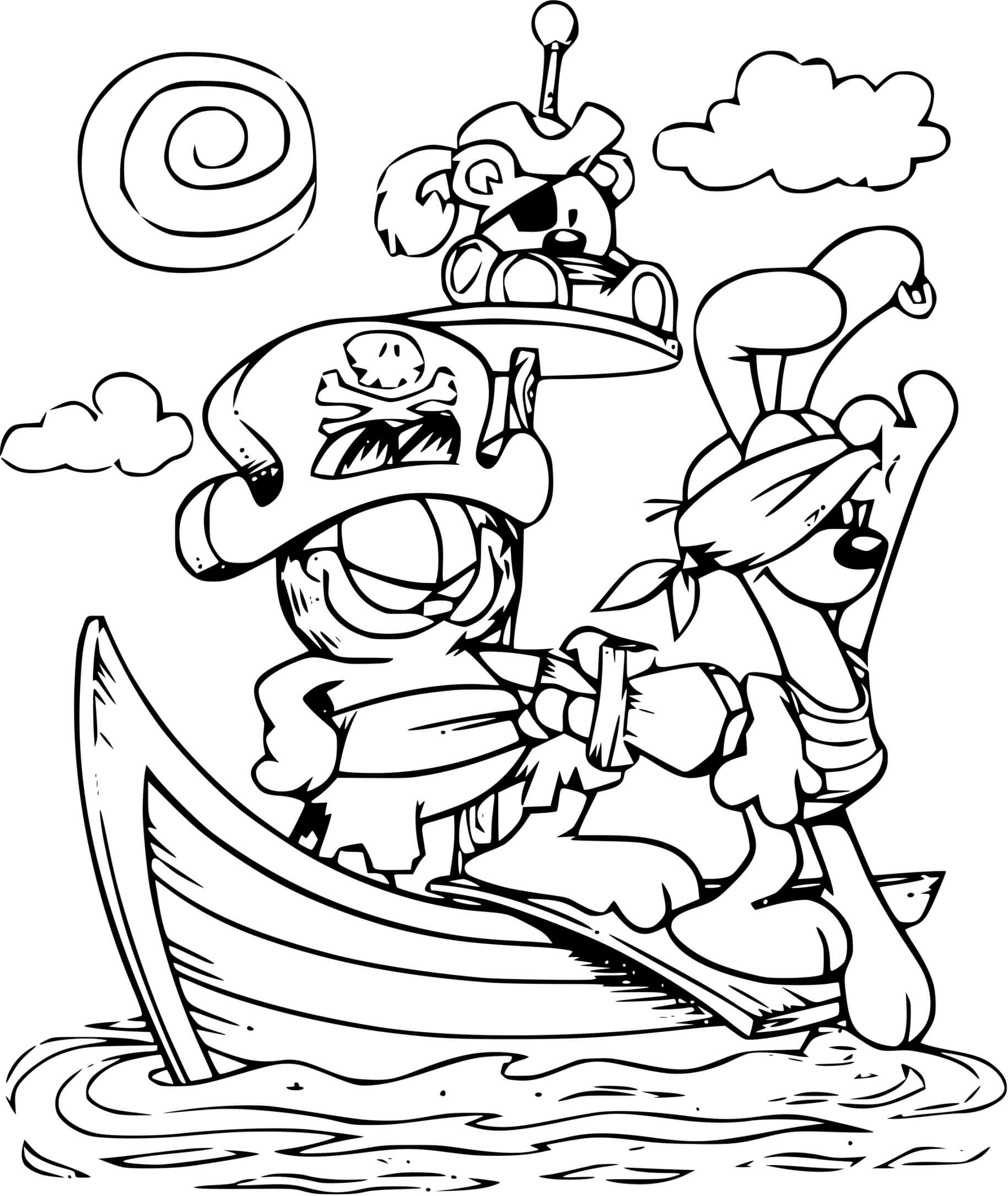 Coloriage Garfield Le Pirate Sur Un Bateau En Mer - Garfield à imprimer
