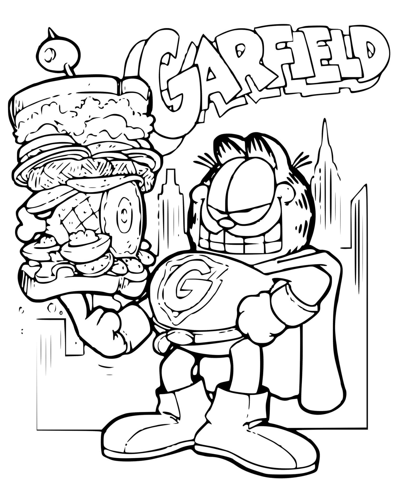 Coloriage Garfield Le Super Héros Du Hamburger - Garfield à imprimer