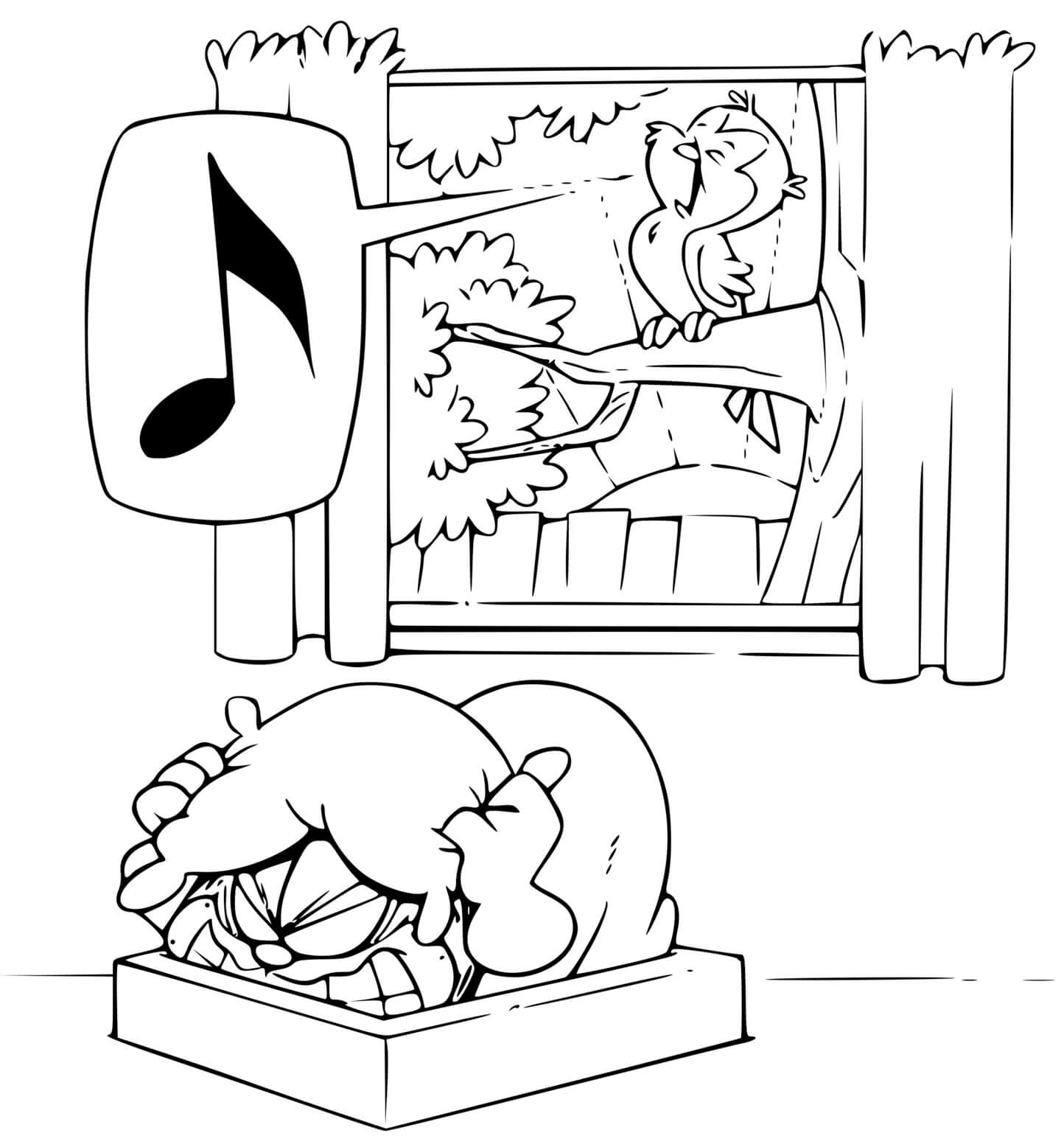 Coloriage Garfield Ne Peut Pas Dormir Un Oiseau Chante Beaucoup - Garfield à imprimer