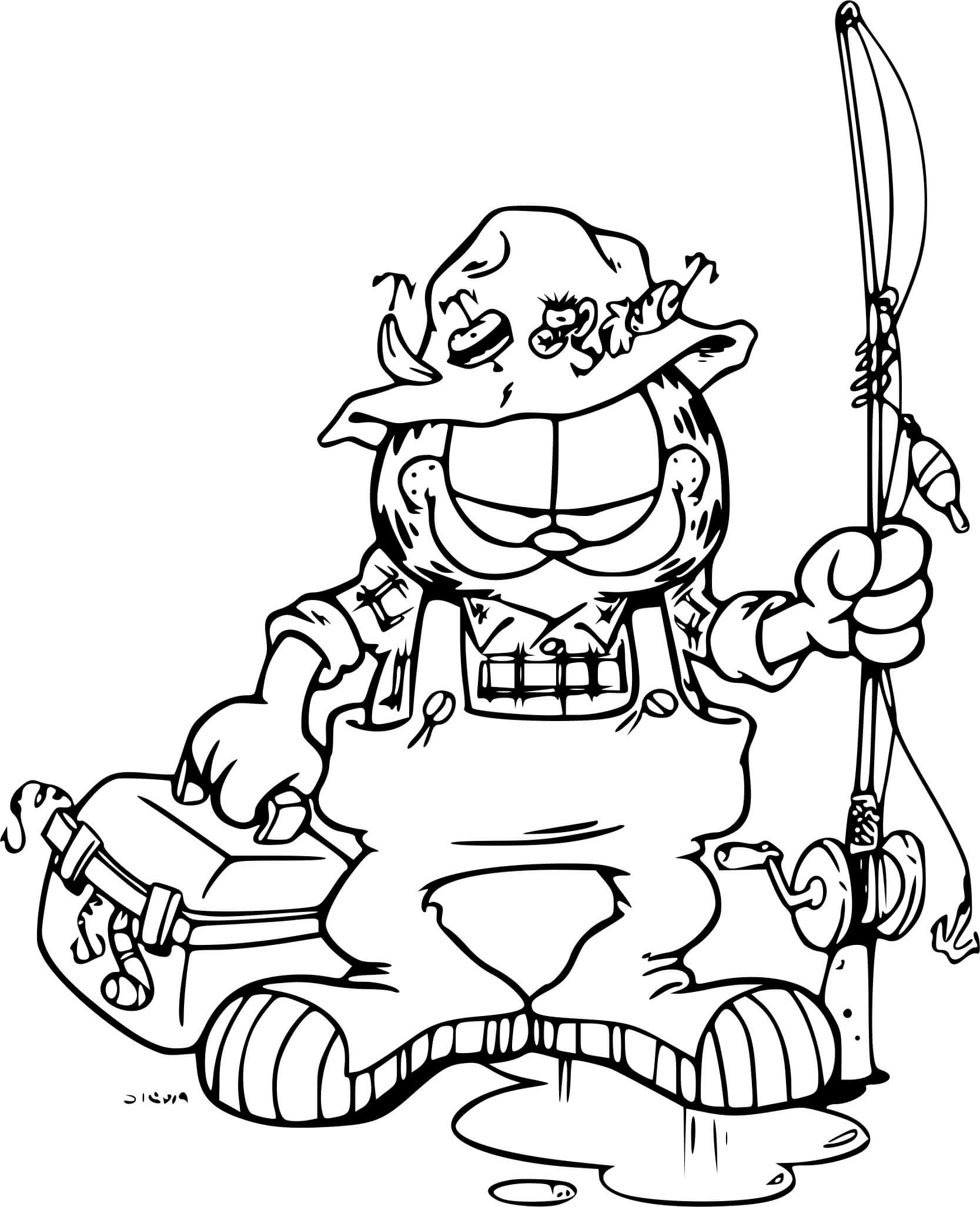 Coloriage Garfield Pecheur Prêt Pour Le Saumon - Garfield à imprimer