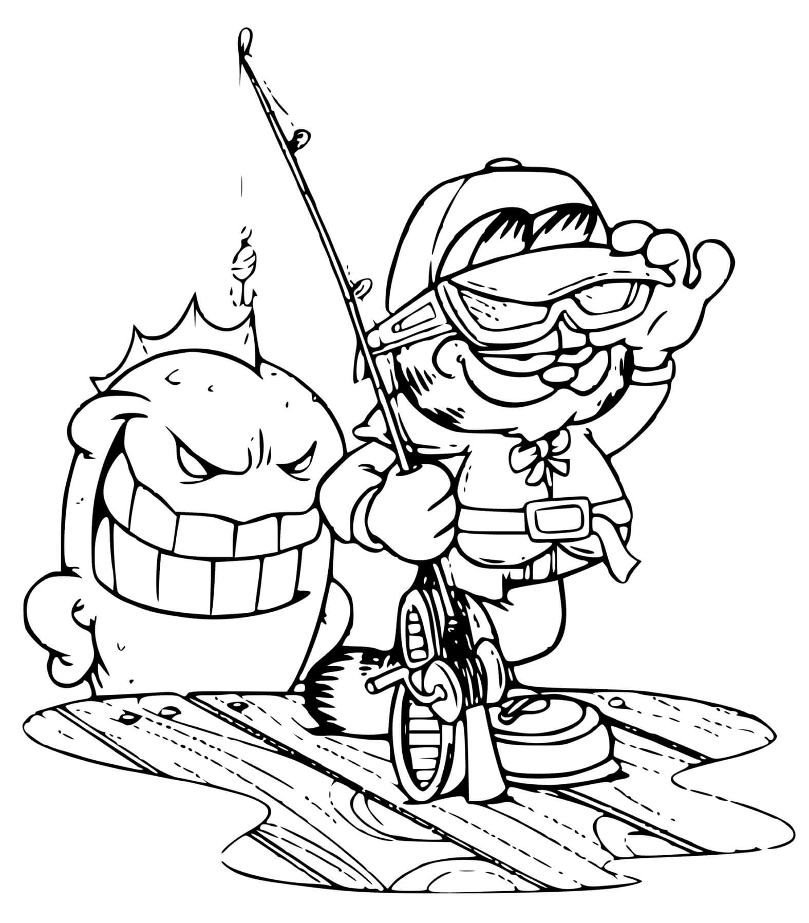 Coloriage Garfield Vient De Pecher Un Requin - Garfield à imprimer