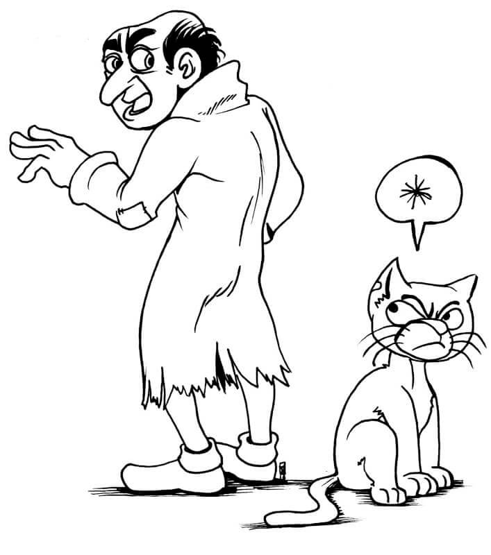 Coloriage Gargamel Avec Son Chat Pas Content - Schtroumpf à imprimer