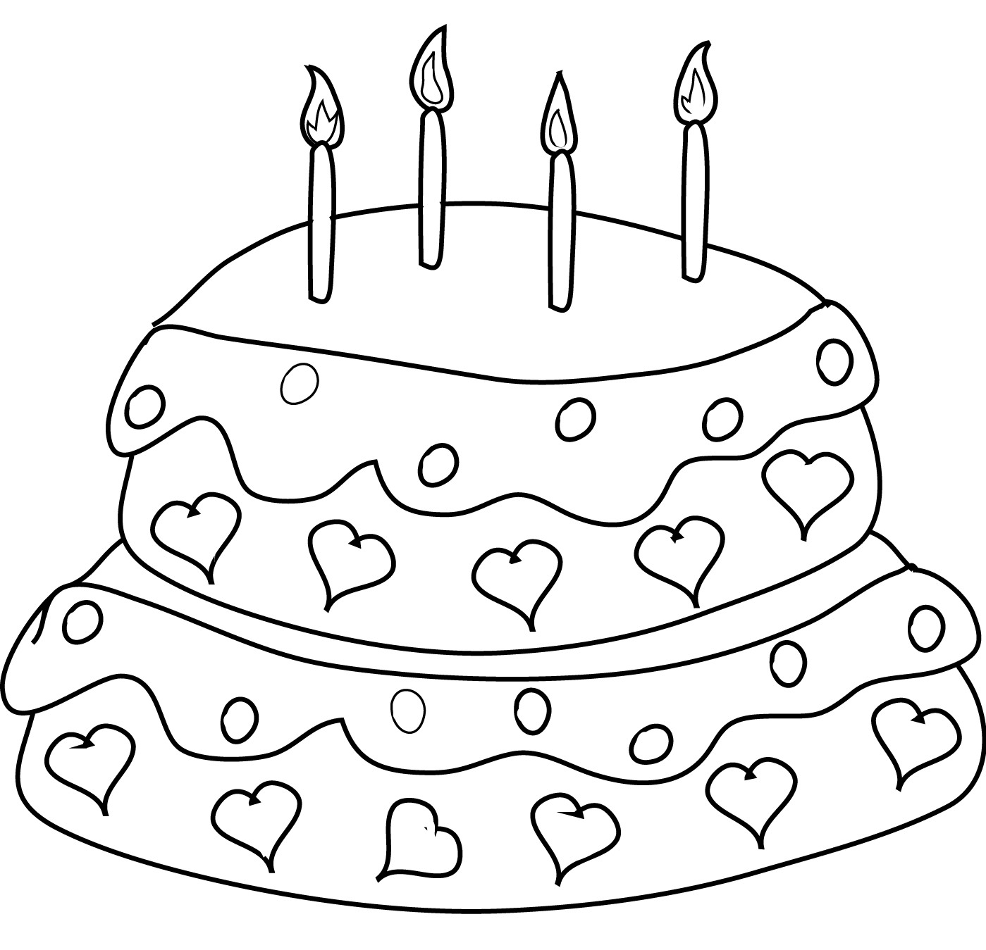 Coloriage Gâteau Anniversaire Avec 4 Chandelles Et Des Cœurs - Anniversaire à imprimer