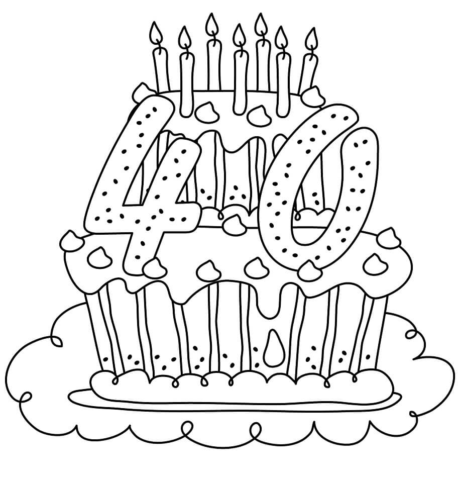 Coloriage Gâteau Anniversaire Joyeux 40 Ans - Joyeux anniversaire à imprimer
