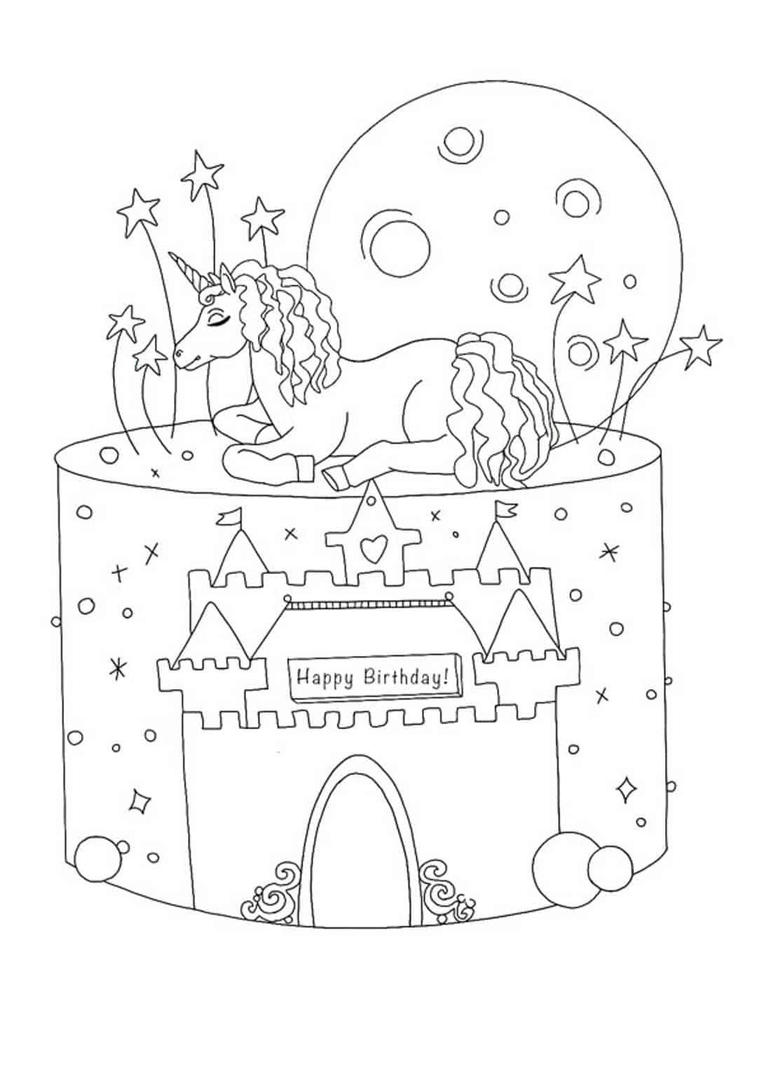 Coloriage Gâteau Anniversaire Licorne Avec Château Licorne - Licorne à imprimer