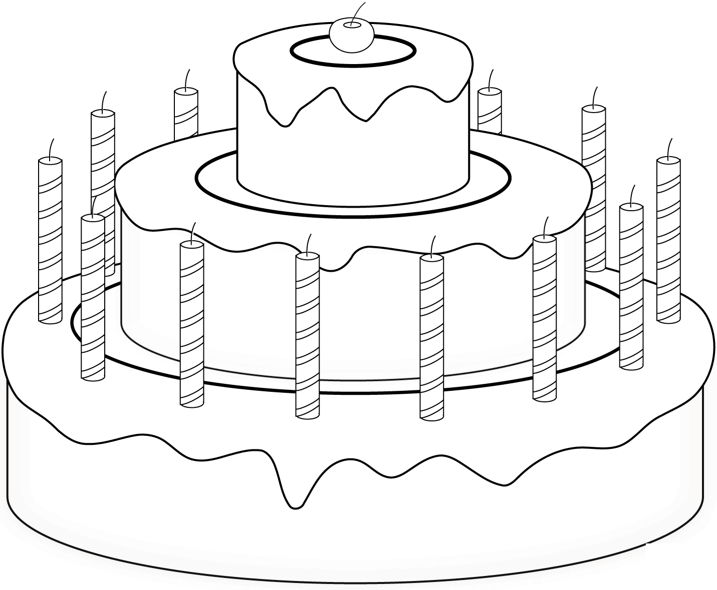 Coloriage Gâteau De Fête Avec Cerise Et Chandelles - Anniversaire à imprimer