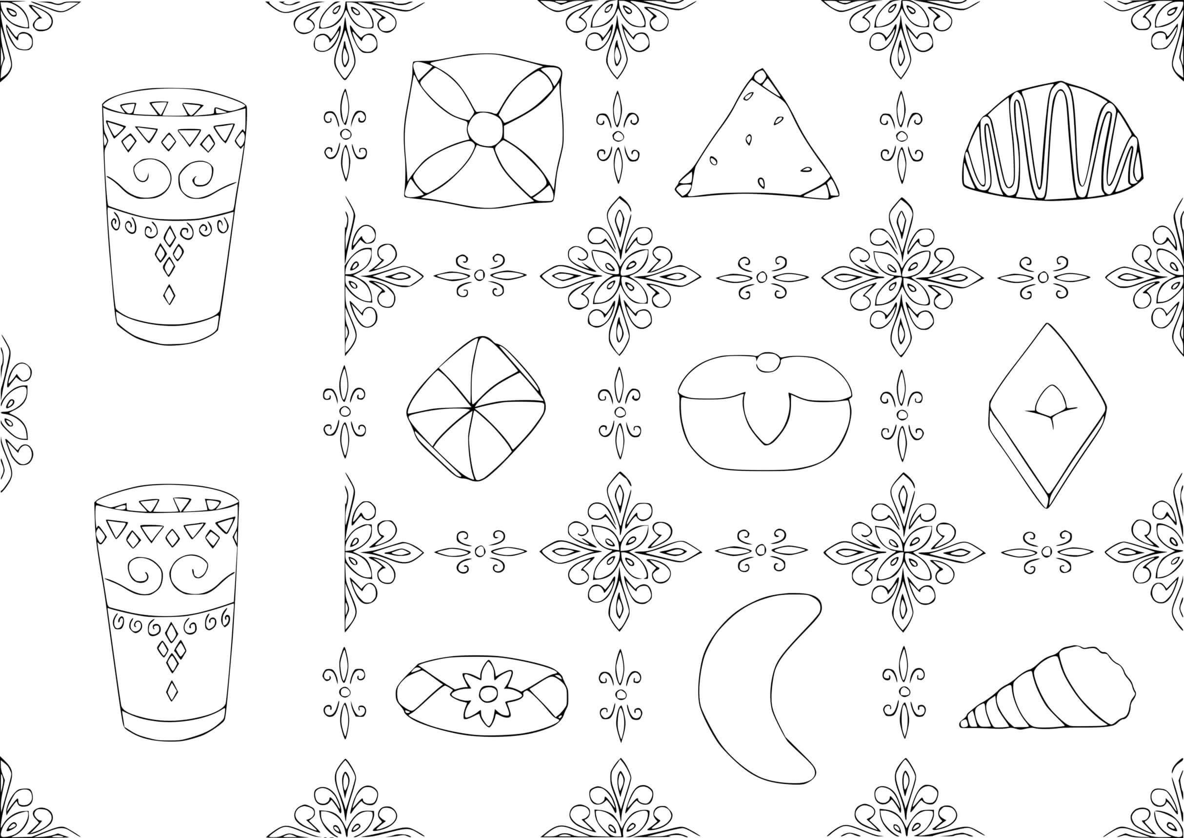 Coloriage Gâteaux Orientale - Ramadan à imprimer