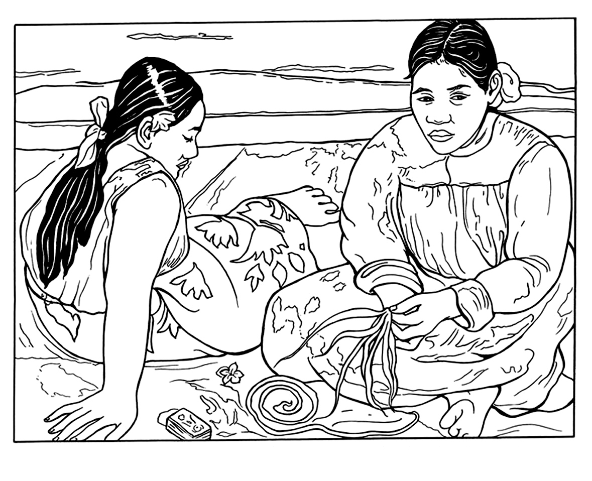 Coloriage Gauguin Femme Tahitienne - Art à imprimer