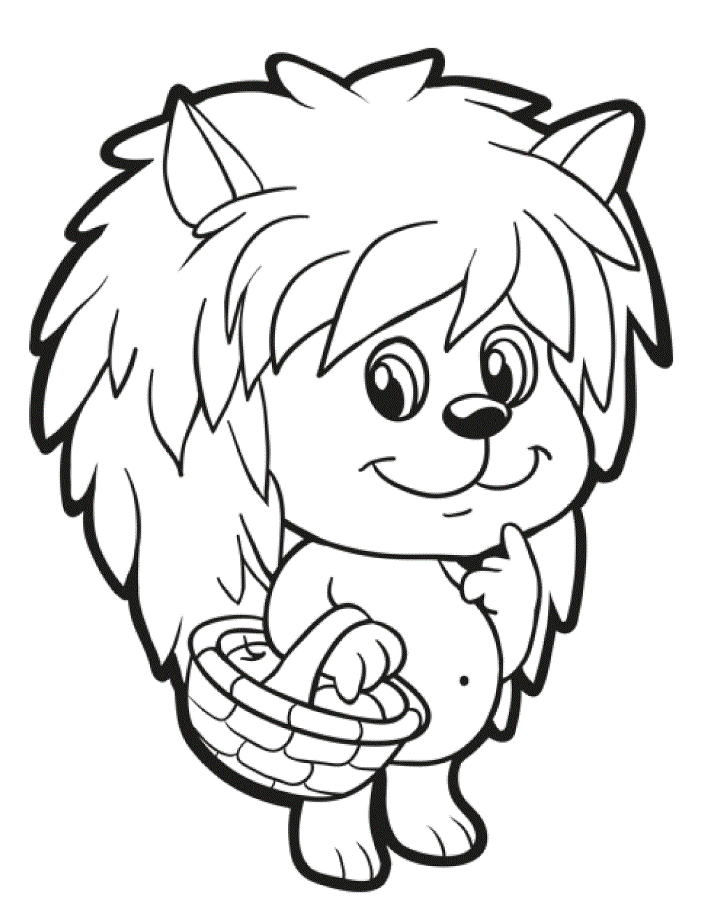 Coloriage Gentil Petit Hérisson Avec Un Panier De Pommes - Hérisson à imprimer