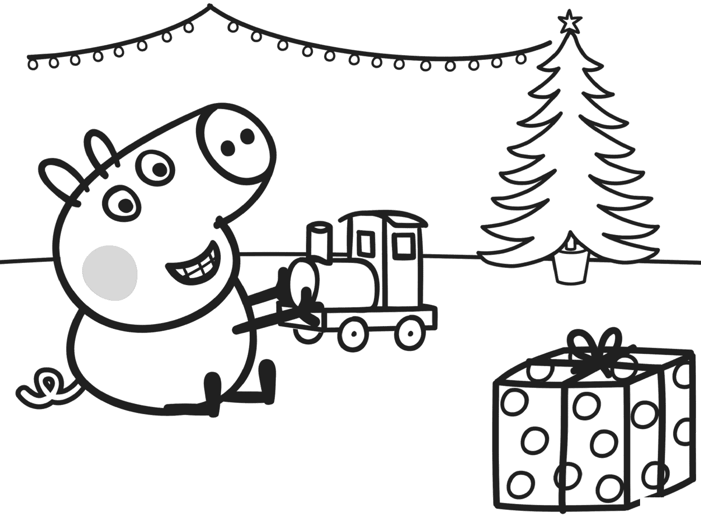 Coloriage George Joue Avec Son Cadeau De Noël Un Train - Peppa pig à imprimer