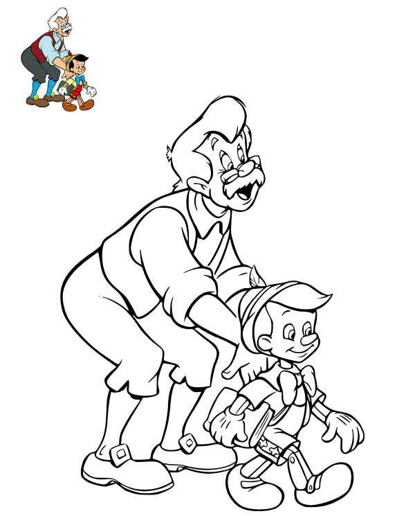 Coloriage Geppetto Avec Son Enfant Pinocchio - Pinocchio à imprimer