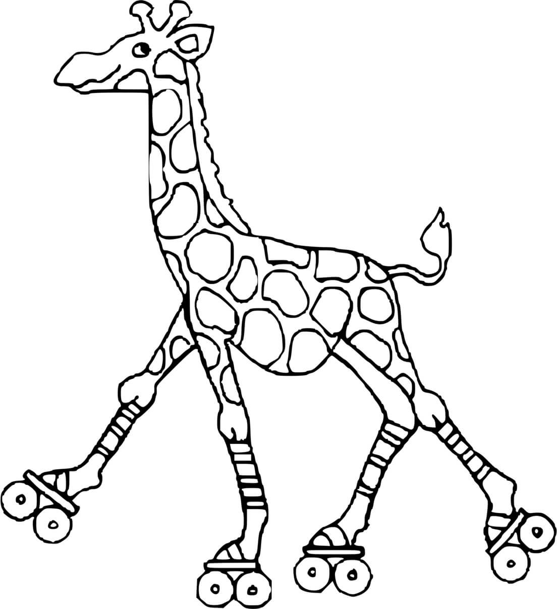 Coloriage Girafe Avec Des Patins A Roulettes - Girafe à imprimer
