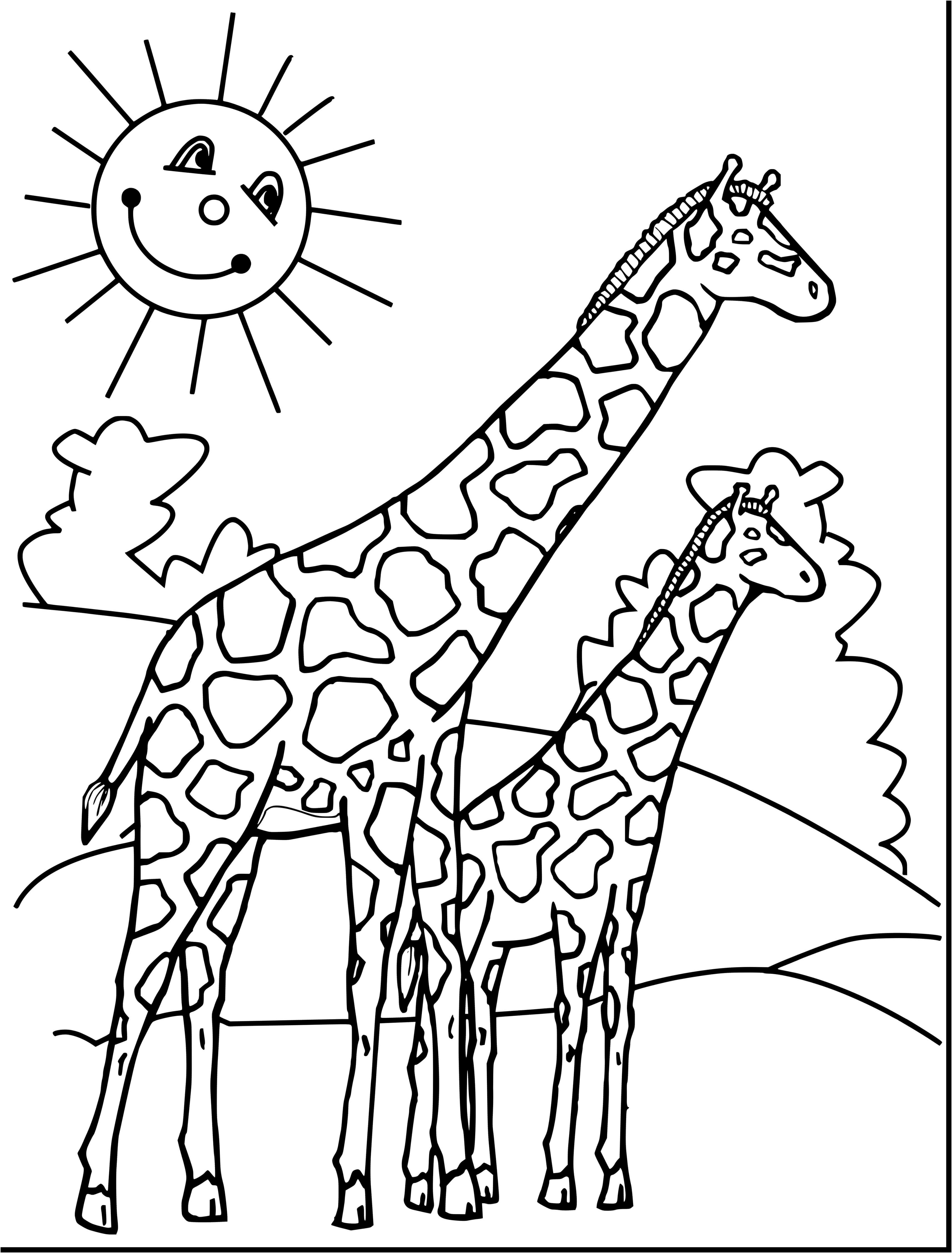 Coloriage Girafe Dans La Nature Avec Un Soleil Souriant - Girafe à imprimer