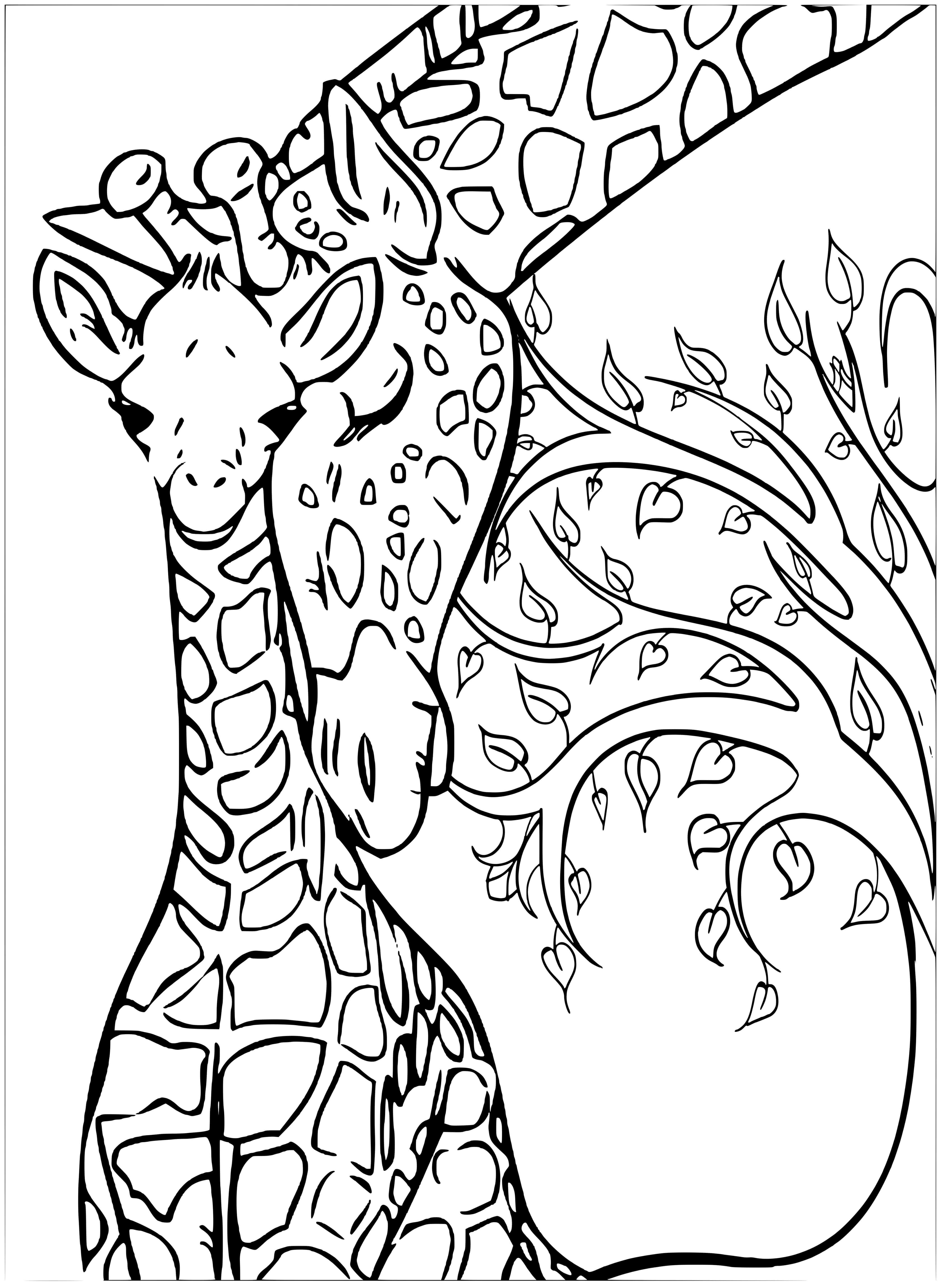 Coloriage Girafe Et Son Petit Bébé Dans La Savane - Girafe à imprimer