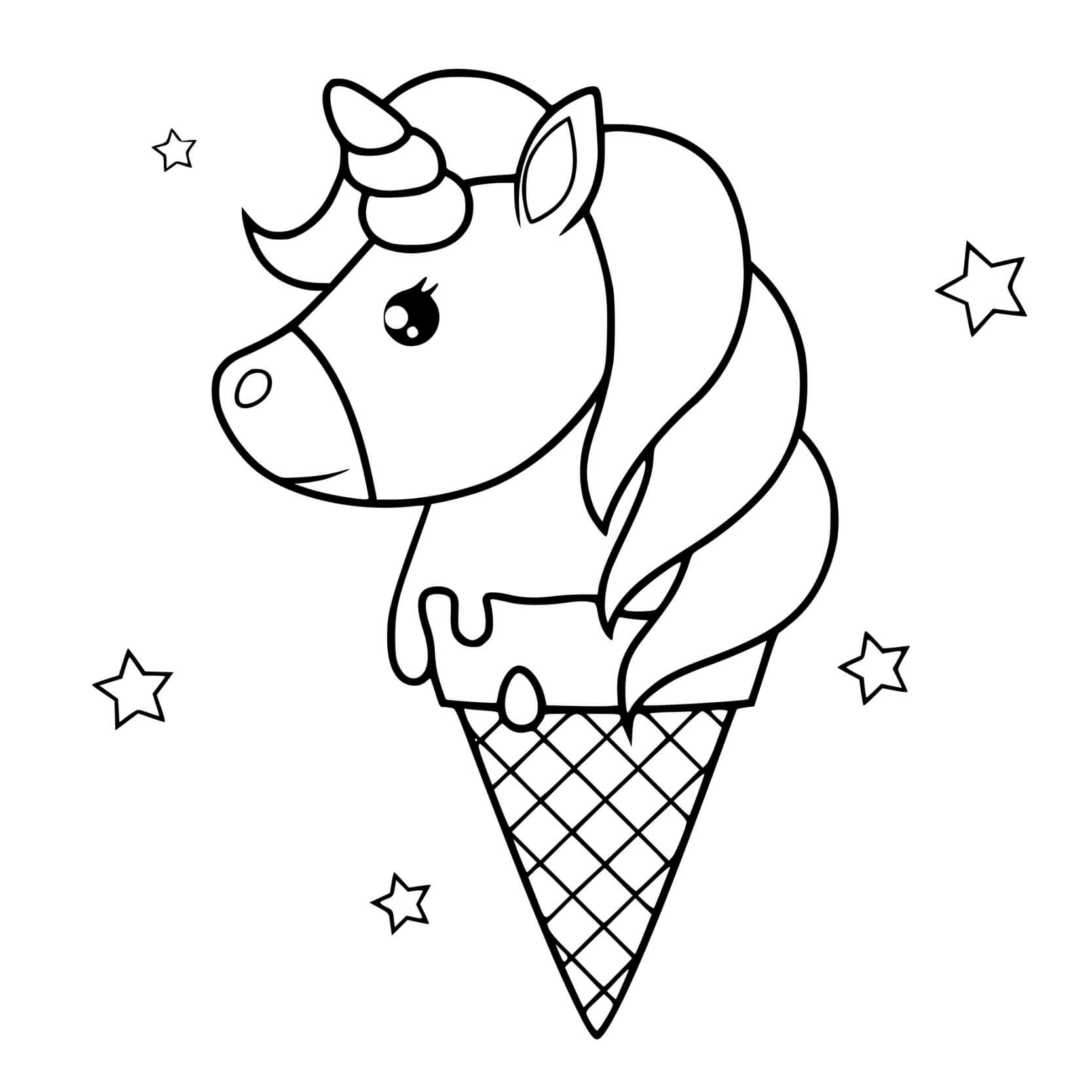 Coloriage Glace Licorne Aux Fraises - Glace à imprimer